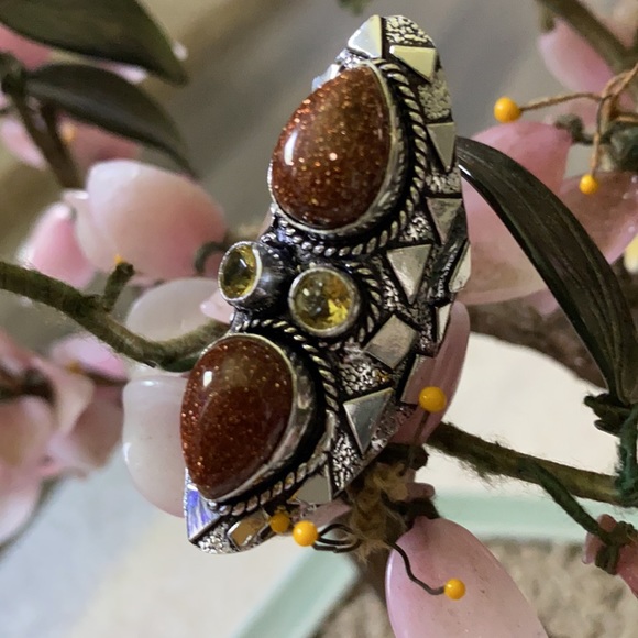 Vintage 925 gold stone & citrine ring - Picture 2 of 7